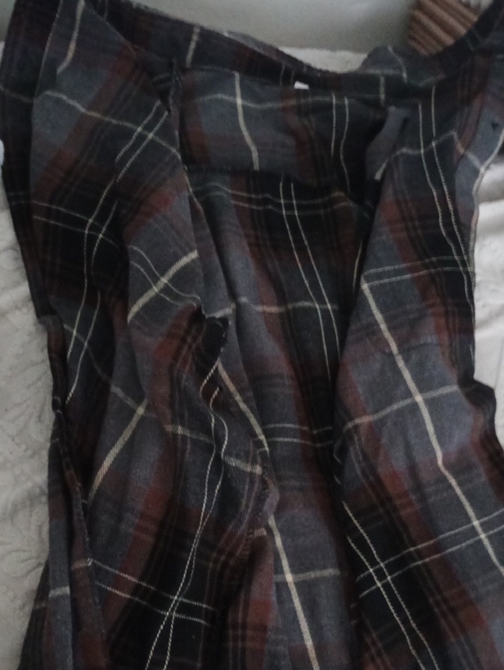 Plaid Ruffle Hem Midi Skirt - Gray & Brown